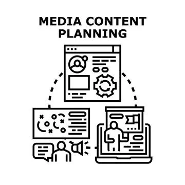 Media content planning strategy developing digital marketing campaign Stock Illustration