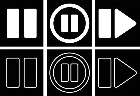 Media Control Icon Set, Pause Button Circle and Next Track Symbol White on .. Stock Illustration