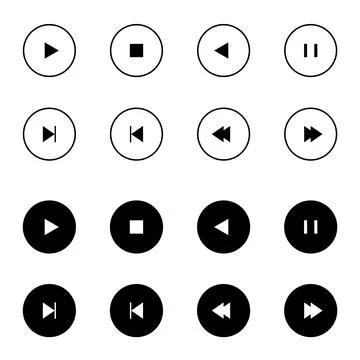 Media control icon set with play, pause, stop, forward, rewind, record Stock Illustration