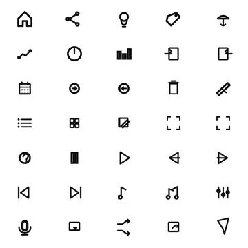 Media controls, web navigation, and utility UI symbols icons set illustration    Stock Illustration