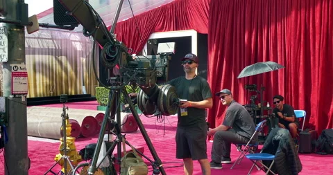 Media crew prepares for Red Carpet Oscar Academy Award coverage in Los Angeles 動画素材 172467793