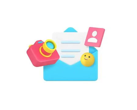 Media data image letter send message content management 3d icon realistic vec Stock Illustration