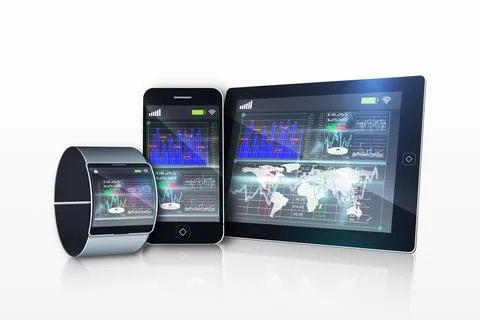 Media devices with interface display Foto stock