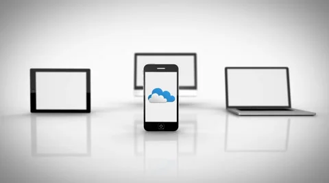 Media devices showing cloud computing graphic with wifi symbol Stock Footage 41012847