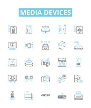 Media devices vector line icons set. Devices, Media, Television, Radios Illustrazione stock