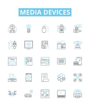 Media devices vector line icons set. Devices, Media, Television, Radios Stock Illustration