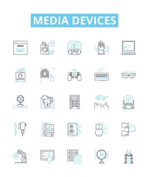 Media devices vector line icons set. Devices, Media, Television, Radios Illustrazione stock