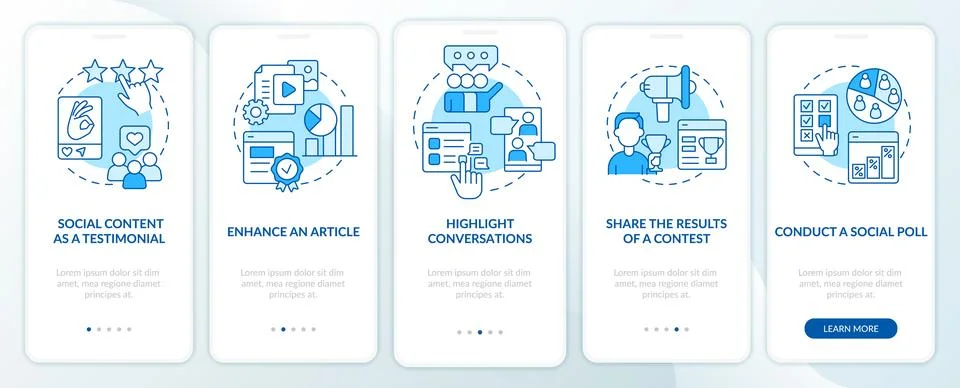 Media embeddedness use methods blue onboarding mobile app screen 스톡 일러스트