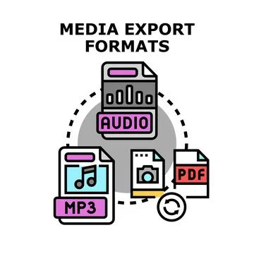 Media export formats converting and digital file types Stock Illustration
