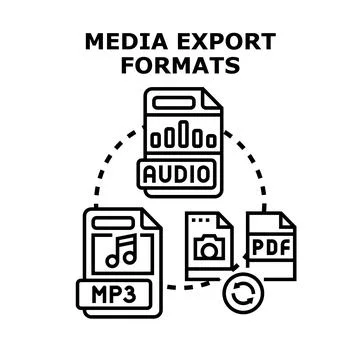 Media export formats converting and digital file types Stock Illustration