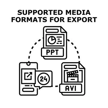 Media export formats, file types, and sharing concept Stock Illustration