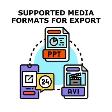 Media export formats, file types, and sharing concept Stock Illustration