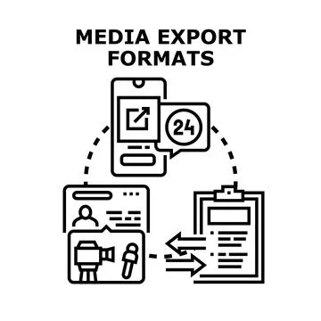 Media export formats sharing and converting concept Stock Illustration