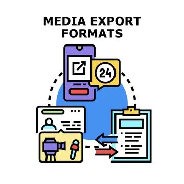 Media export formats sharing and converting concept Stock Illustration