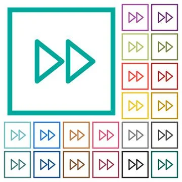 Media fast forward flat color icons with quadrant frames Stock Illustration