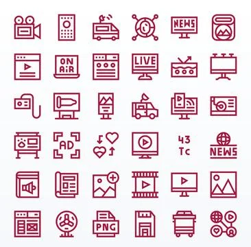 Media featuring 36 128x128 Vector Icons in Bold Line Design Stock Illustration