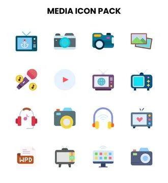 Media Flat Collection Icons Pack 스톡 일러스트