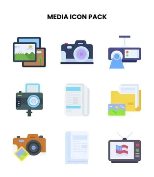 Media Flat Design Icons Pack Stock Illustration