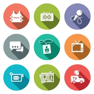 Media flat icon set Stock Illustration