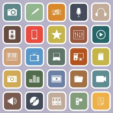 Media flat icons on violet background Stock Illustration