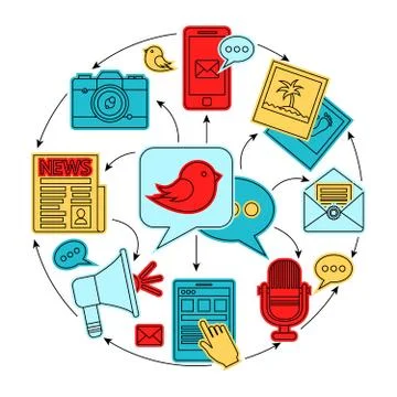Media flat line illustration 库存插图