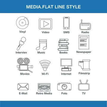 Media flat line style Stock Illustration