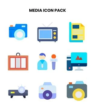 Media Flat Scalable Icons Pack Stock Illustration