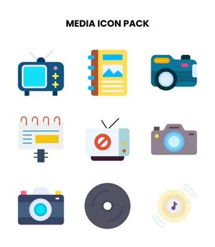 Media Flat Scalable Icons Pack Stock Illustration