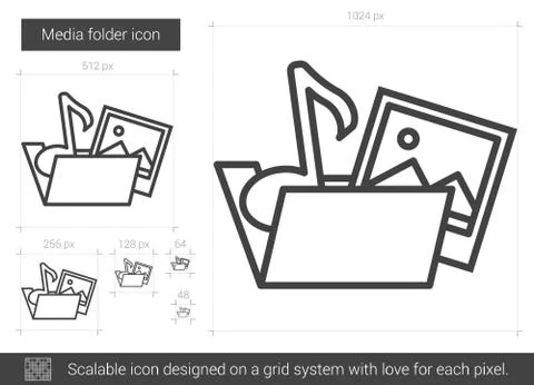 Media folder line icon. Illustrazione stock