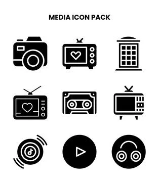 Media Glyph Graphics Icons Pack Stock Illustration