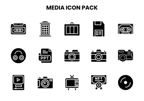Media Glyph Vector Icons Pack Illustrazione stock