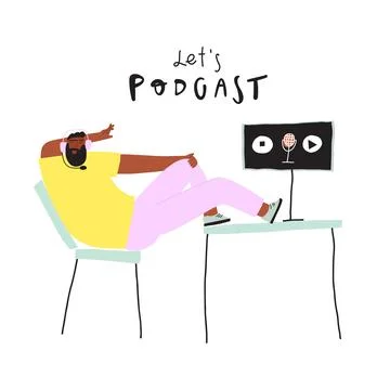 Media hosting vector drawing Funny male podcaster, cartoon character broadcaster Stock Illustration