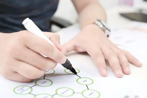 Media Info chart cross checking with marker Stock Photos