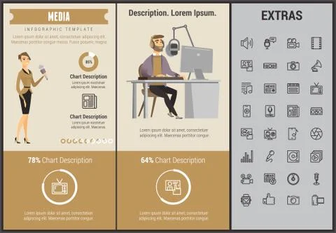 Media infographic template, elements and icons. Stock Illustration