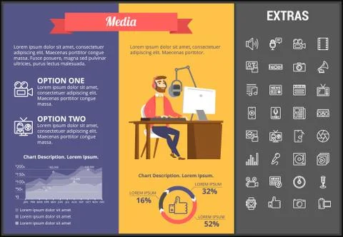 Media infographic template, elements and icons. Stock Illustration