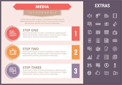 Media infographic template, elements and icons. Illustrazione stock