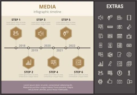 Media infographic template, elements and icons. Illustrazione stock