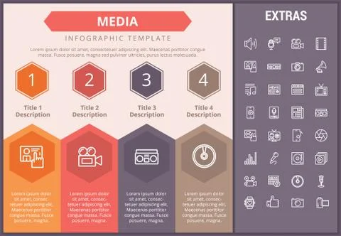 Media infographic template, elements and icons. Stock Illustration
