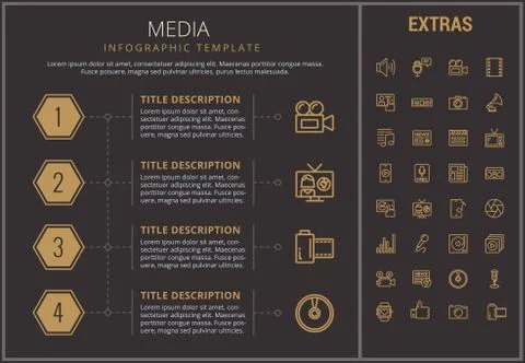 Media infographic template, elements and icons. Stock Illustration
