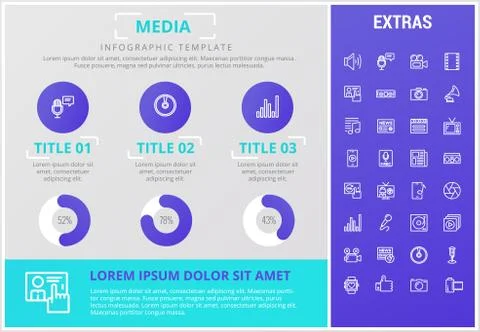 Media infographic template, elements and icons. Illustrazione stock