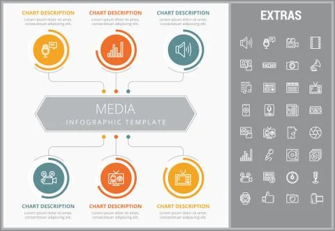 Media infographic template, elements and icons. Stock Illustration