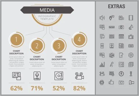 Media infographic template, elements and icons. Illustrazione stock