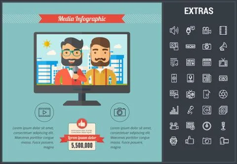 Media infographic template, elements and icons. Illustrazione stock
