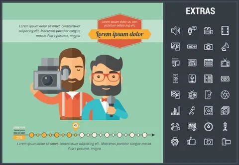 Media infographic template, elements and icons. Illustrazione stock