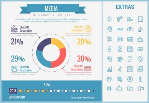 Media infographic template, elements and icons. Stock Illustration