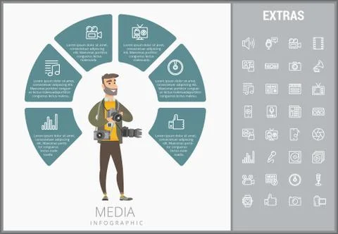 Media infographic template, elements and icons. Stock Illustration