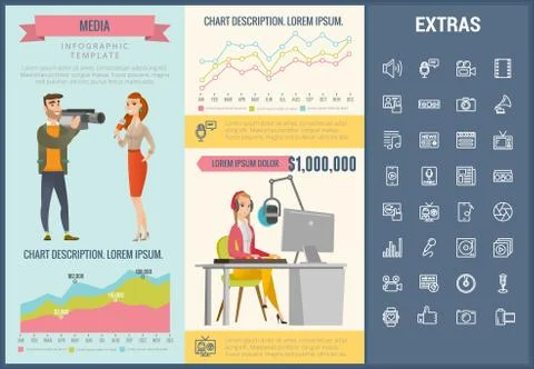 Media infographic template, elements and icons. Stock Illustration