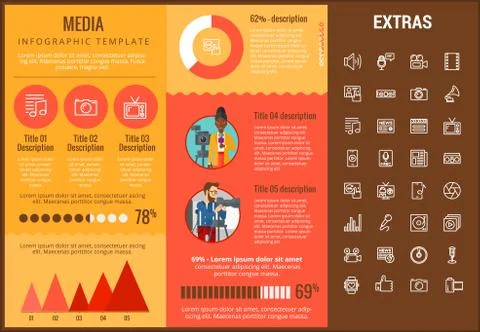 Media infographic template, elements and icons. Stock Illustration