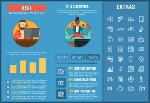 Media infographic template, elements and icons. Illustrazione stock