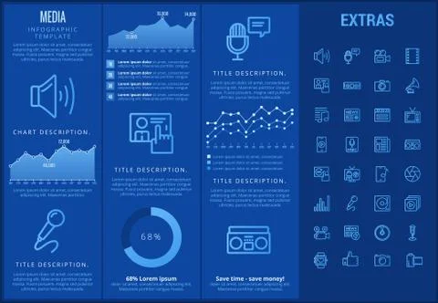 Media infographic template, elements and icons. Stock Illustration